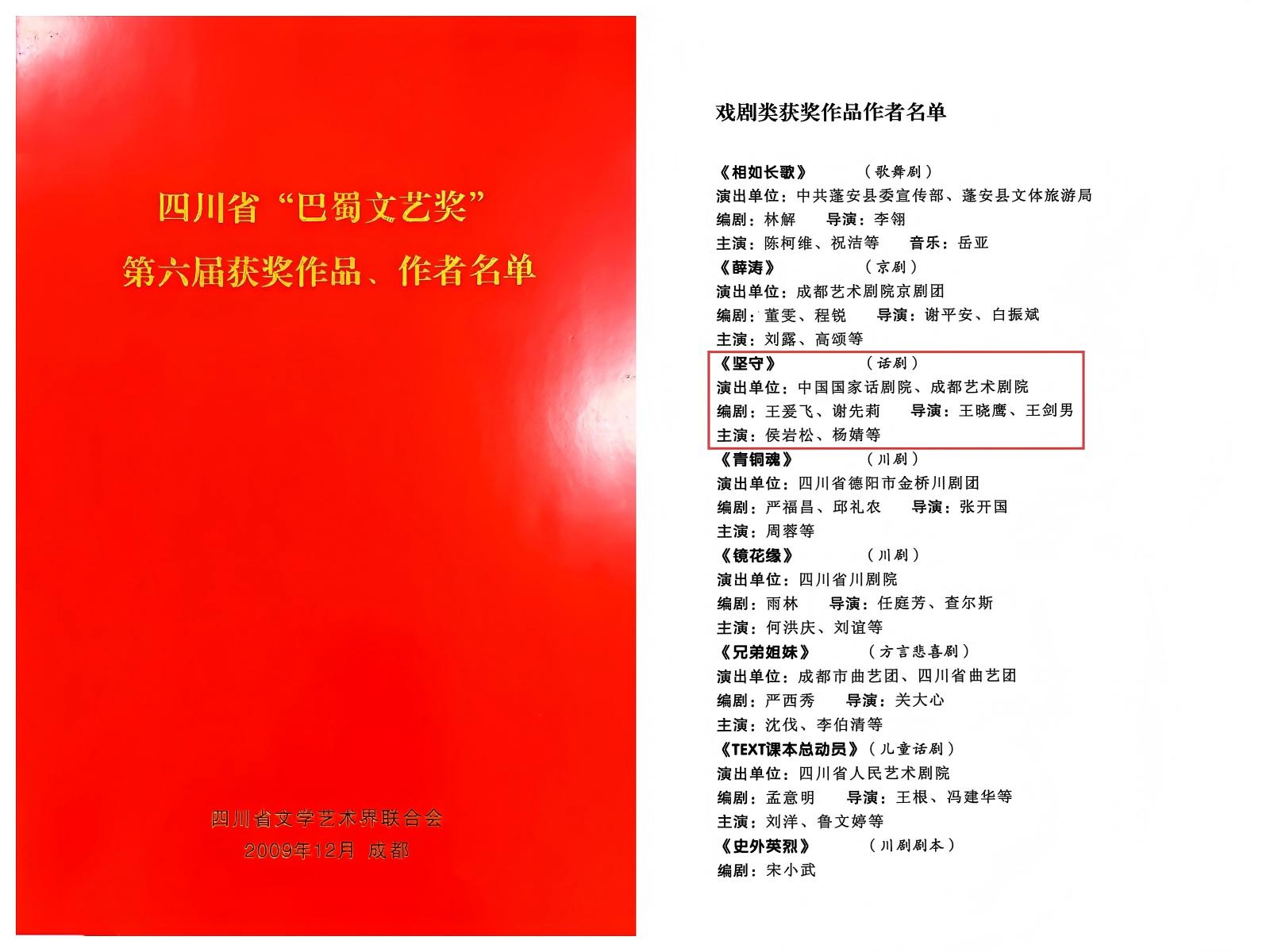 2009年话剧《坚守》第六届四川省“巴蜀文艺奖”戏剧奖.jpg